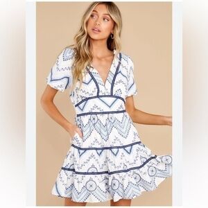 BTFL life Tiered Embroidered Mini dress white and blue Color Size Medium